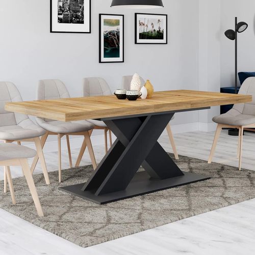 Idmarket Table À Manger Extensible Rectangle Alicia 6-10 Personnes Bois Et Noir 160-200 Cm