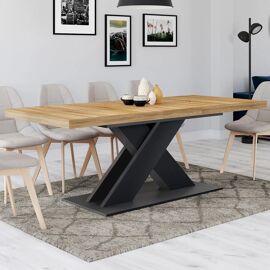 IDMARKET Table à manger extensible rectangle ALICIA 6-10 personnes bois et noir 160-200 cm