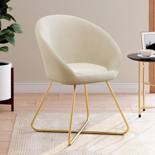 Fauteuil Rond Angelina Beige En Velours Pieds Croisés Dorés