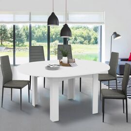 Table à manger blanche extensible ronde pour 4-8 personnes