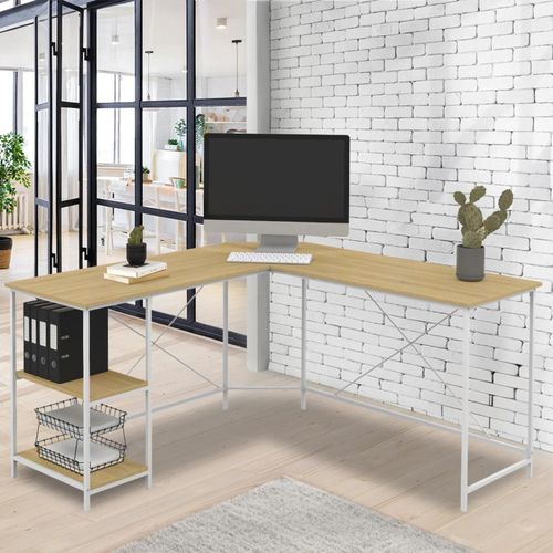 Bureau D'angle En Forme De L Detroit Design Industriel Bois Et Métal Blanc