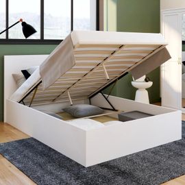 Lit Coffre Double Seaside Avec Tête De Lit Et Sommier 140 X 190 Cm Blanc
