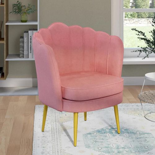 Idmarket Fauteuil Coquillage Adella Rose En Velours Pieds Dorés
