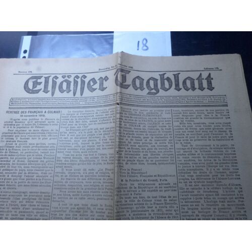 Journal Du 21 Novembre 1918 Relatant L'entree Des Francais A Colmar Le 18 Novembre 1918 - Elsasser Tagblatt