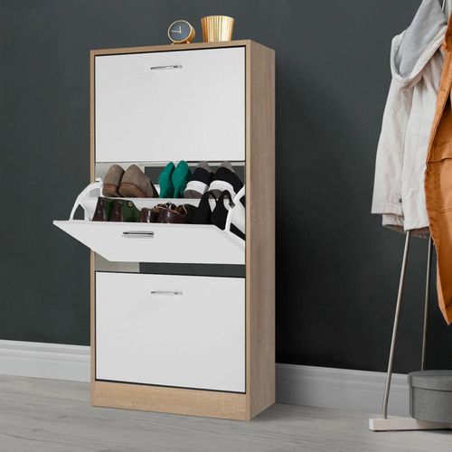 Meuble À Chaussures Imitation Hêtre 3 Portes Blanches