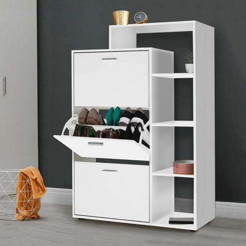 Meuble À Chaussures 3 Portes Avec Étagère Blanc