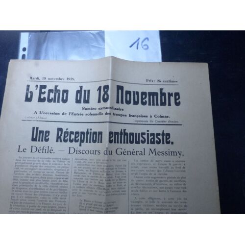 Journal Du 19 Novembre 1918 Annoncant L'entree Solennelle Des Troupes Francaises Dans Colmar - Le Courrier Alsacien