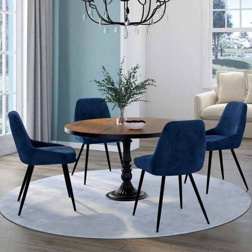 Idmarket Lot De 4 Chaises Thalya En Velours Bleu Avec Accoudoirs