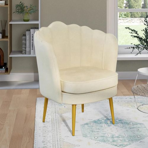 Idmarket Fauteuil Coquillage Adella Crème En Velours Pieds Dorés
