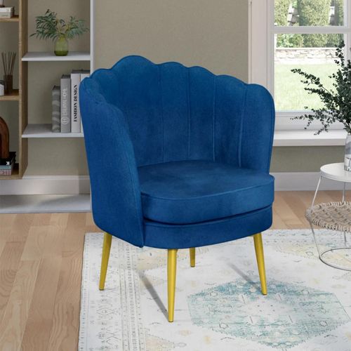 Idmarket Fauteuil Coquillage Adella Bleu Nuit En Velours Pieds Dorés