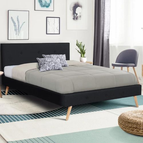 Lit Double Scandinave Oslo 140 X 190 Cm Tissu Noir