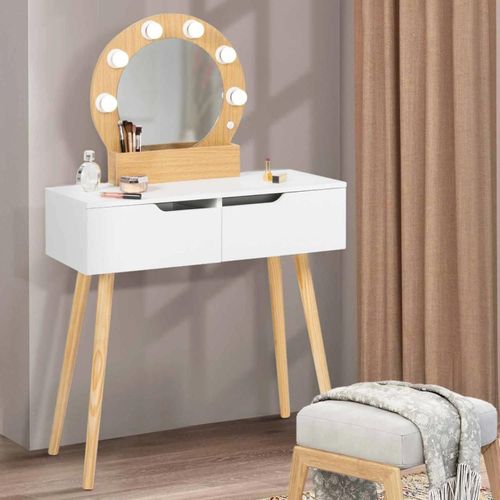 Coiffeuse Scandinave 2 Tiroirs Horia Bois Et Blanc Avec Miroir
