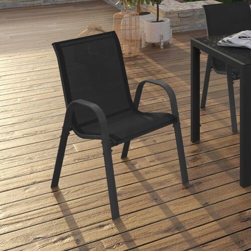 Lot De 4 Chaises De Jardin Lyma Métal Et Textilène Empilables Noires