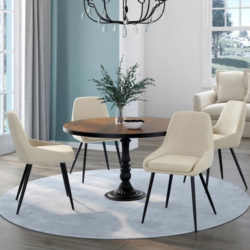 Idmarket Lot De 4 Chaises Thalya En Velours Beige Avec Demi-Accoudoirs