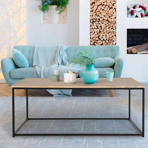 Table basse DETROIT design industriel bois et métal noir
