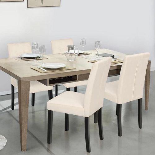 Lot De 4 Chaises Polga Capitonnées En Velours Beige Pieds Noirs