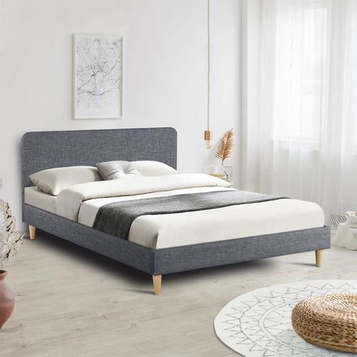 Lit Double Scandinave Balta 140 X 190 Cm Tissu Gris Anthracite