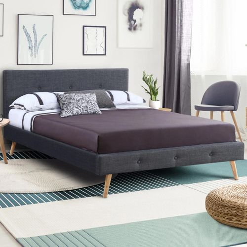 Lit Double Scandinave Oslo 140 X 190 Cm Tissu Gris Anthracite