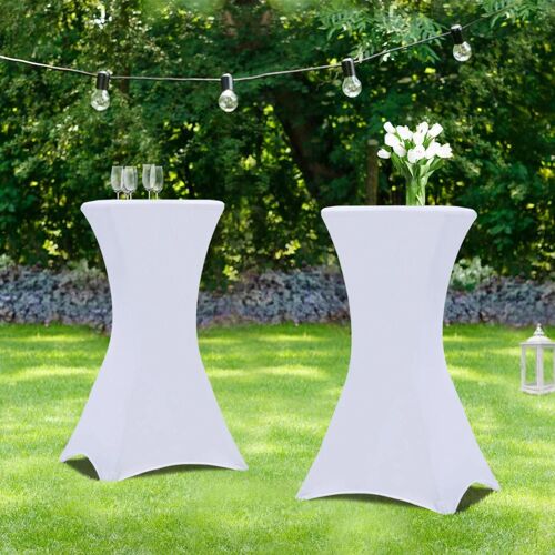 Lot De 2 Tables Hautes Pliantes 105 Cm Et 2 Housses Blanches
