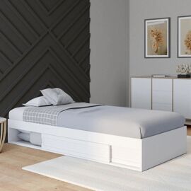 Cadre de lit simple salem avec rangement et sommier 90 x 190 cm blanc