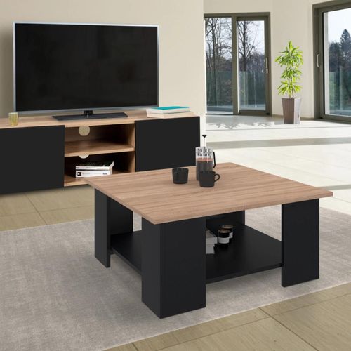Table Basse Carrée Eli Noire Plateau Façon Hêtre