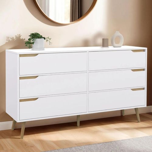 Idmarket Commode 6 Tiroirs Helsinki Xxl 140 Cm Scandinave Blanc