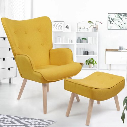 Fauteuil Scandinave Ivar Avec Repose Pieds Jaune