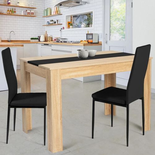 Table À Manger Rozy 4 Personnes Imitation Hêtre Et Noire 110 Cm