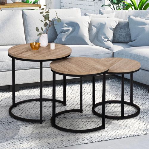 Lot De 3 Tables Basses Gigognes Detroit Rondes 35/40/45 Design Industriel