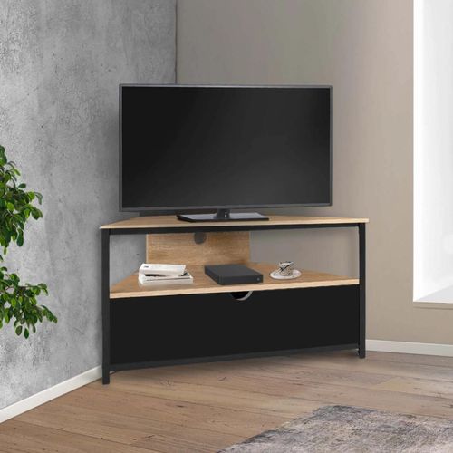 Idmarket Meuble Tv 100 Cm D'angle Boston Avec Placard Noir Design Industriel