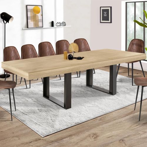 Table À Manger Extensible Phoenix 10-12 Personnes Bois Et Noir 200-300 Cm