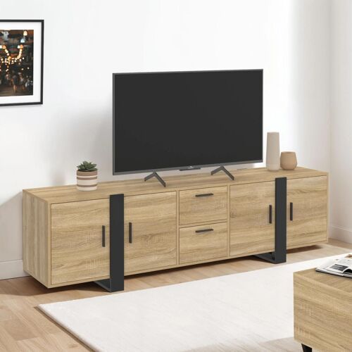 IDMARKET Meuble TV 180 cm PHOENIX 4 portes + 2 tiroirs bois et noir