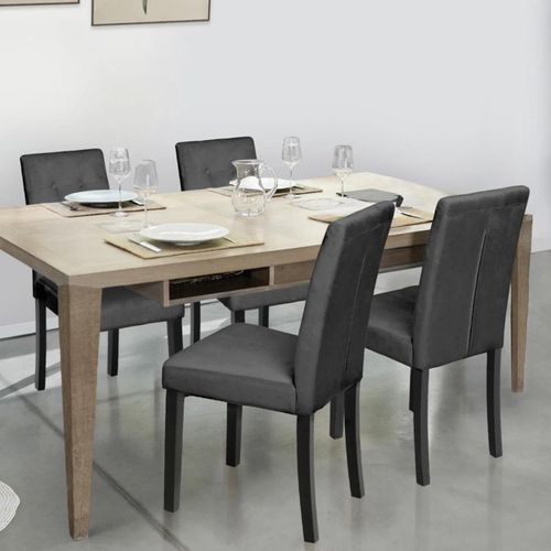 Lot De 4 Chaises Polga Capitonnées En Velours Gris Pieds Noirs