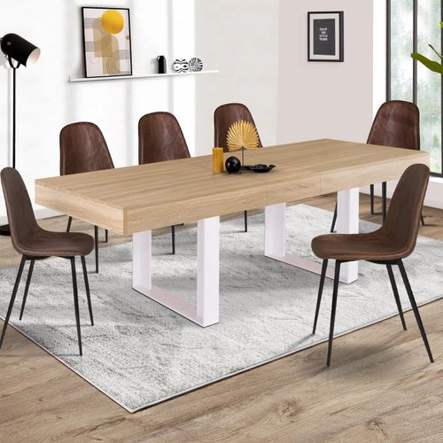 Table À Manger Extensible Phoenix 6-10 Personnes Bois Et Blanc 160-200 Cm