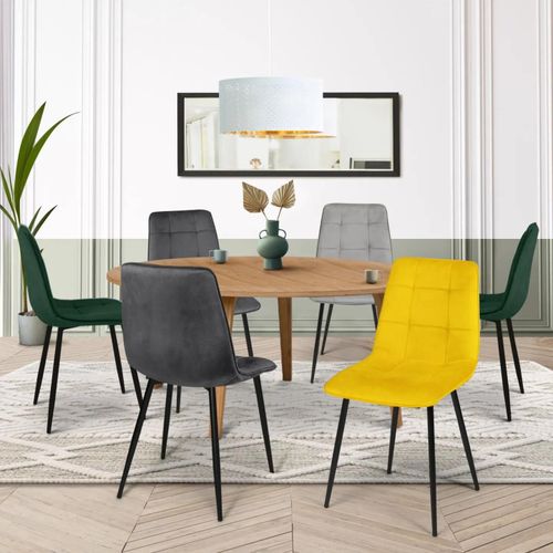 Lot De 6 Chaises Mila En Velours Mix Color Vert X2, Gris Foncé X2, Gris Clair, Jaune