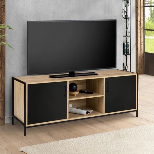 Meuble Tv 140 Cm Boston 2 Portes Noires Design Industriel