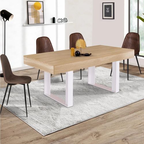 Table À Manger Phoenix 6 Personnes Bois Et Blanc 160 Cm