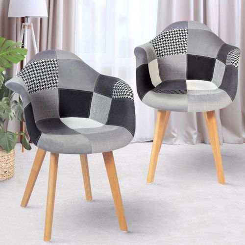 Lot De 2 Fauteuils Sara Motifs Patchworks Noirs, Gris Et Blancs