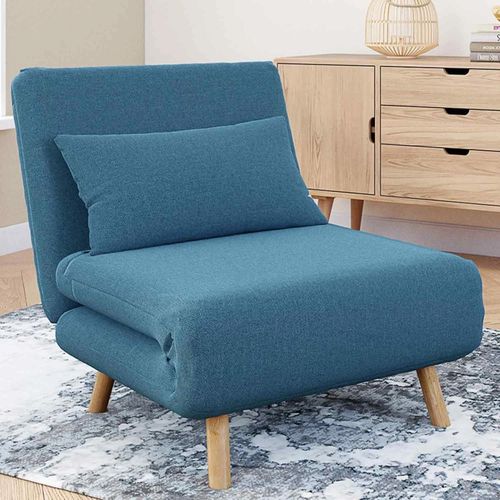 Idmarket Fauteuil Convertible Romeo Lit D'appoint 1 Place 80x190 Cm Tissu Bleu Canard