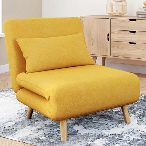 Idmarket Fauteuil Convertible Romeo Lit D'appoint 1 Place 80x190 Cm Tissu Jaune