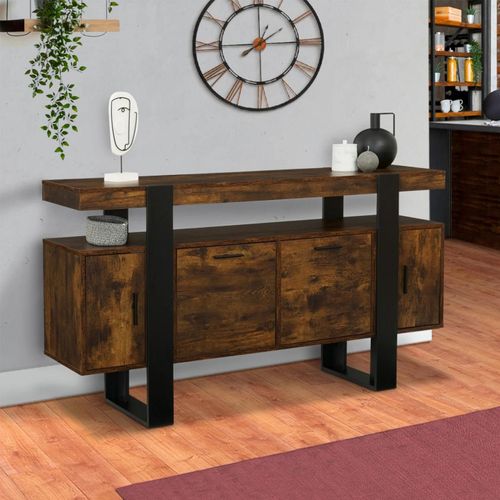 Buffet 140 Cm Phoenix 4 Portes Bois Effet Vieilli Et Noir
