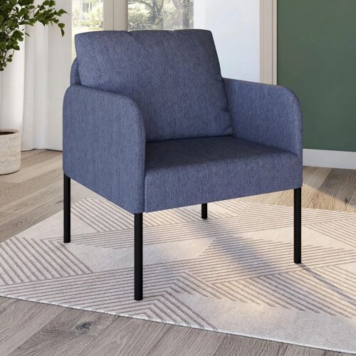 Fauteuil auguste tissu bleu pieds métal noir