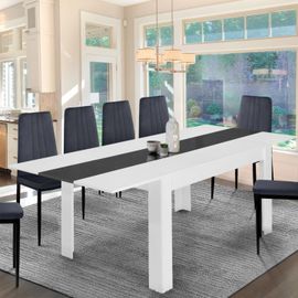 Table À Manger Extensible Georgia 6-10 Personnes Blanche Et Grise 140-220 X 90 Cm