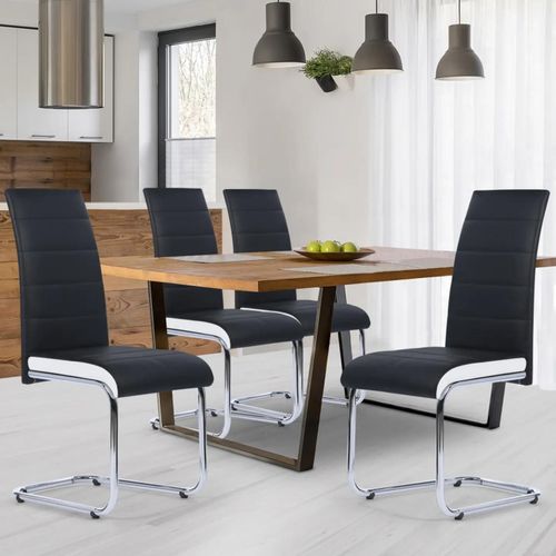Lot De 4 Chaises Mia Noires Liseré Blanc Pour Salle À Manger