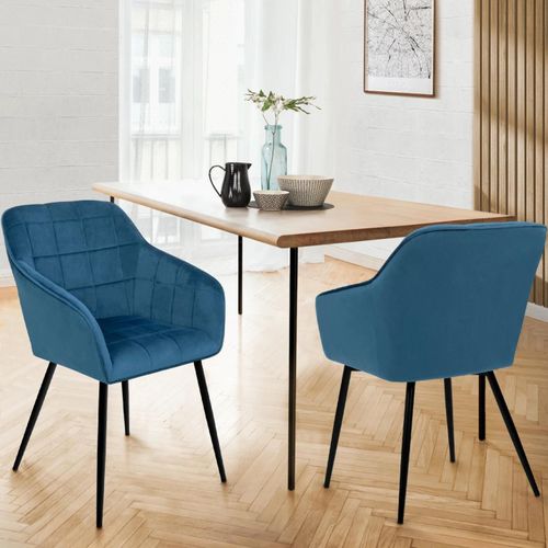 Lot De 2 Chaises Mady En Velours Bleu Avec Accoudoirs