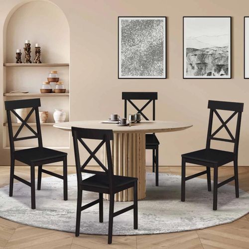 Lot De 4 Chaises De Cuisine Avec Croisillons Suzanne Bois Noir