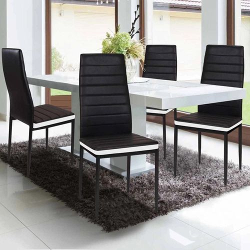 Lot De 4 Chaises Romane Noires Bandeau Blanc Pour Salle À Manger