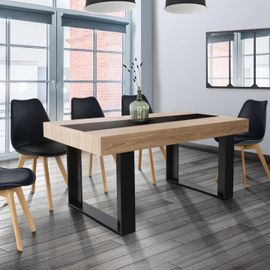 Table À Manger Phoenix 6 Personnes Bois Et Noir Bande Centrale Noire 160 Cm