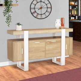 IDMarket Buffet Phoenix 140cm 4 Portes Effet Marbre Blanc Alaska Et Noir - Meuble Salle à Manger