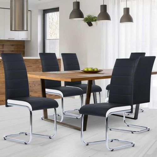 Lot De 6 Chaises Mia Noires Liseré Blanc Pour Salle À Manger